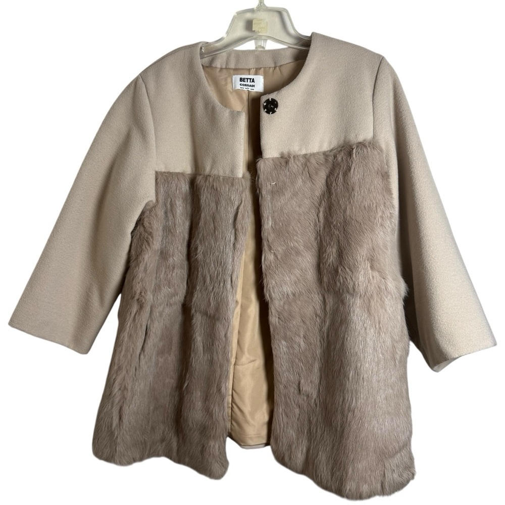 Betta Corradi Beige Wool Rabbit Real Fur Panel Jacket Italian Designer Size L